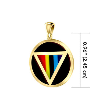 Rainbow Triangle Inlay with Black Onyk LGBTQ Pride Round Solid Gold Pendant GPD328 - Jewelry